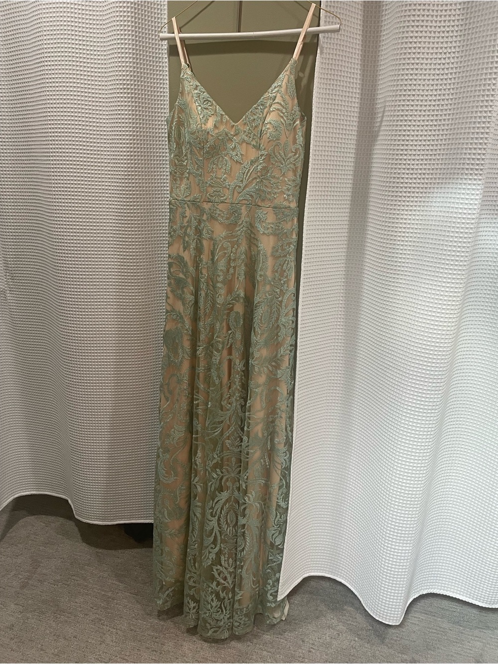 Speechless Pale Green Lace Maxi Dress with Nude Lining
